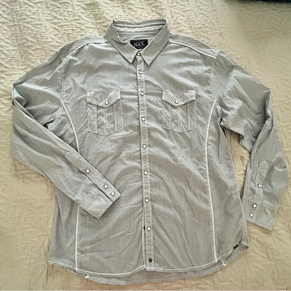 Black Rivet Men's Light Gray Button-Down Western Shirt